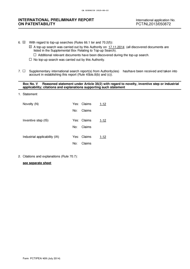 Document de brevet canadien 2896239. Rapport prélim. intl. sur la brevetabilité reçu 20141222. Image 3 de 14