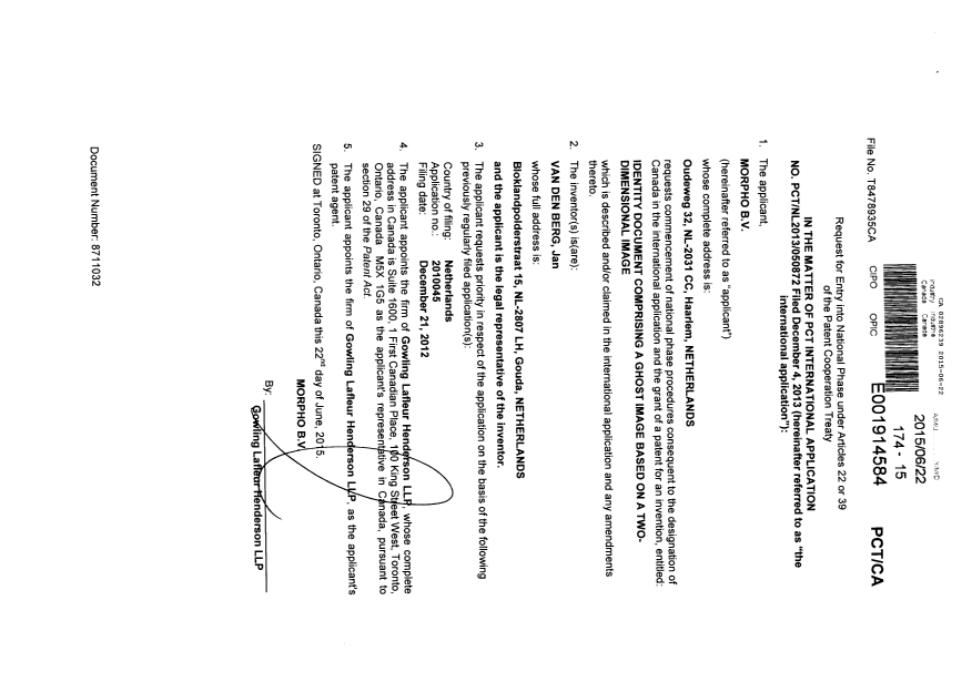 Document de brevet canadien 2896239. Demande d'entrée en phase nationale 20141222. Image 3 de 3