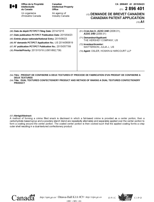 Document de brevet canadien 2896401. Page couverture 20141231. Image 1 de 1
