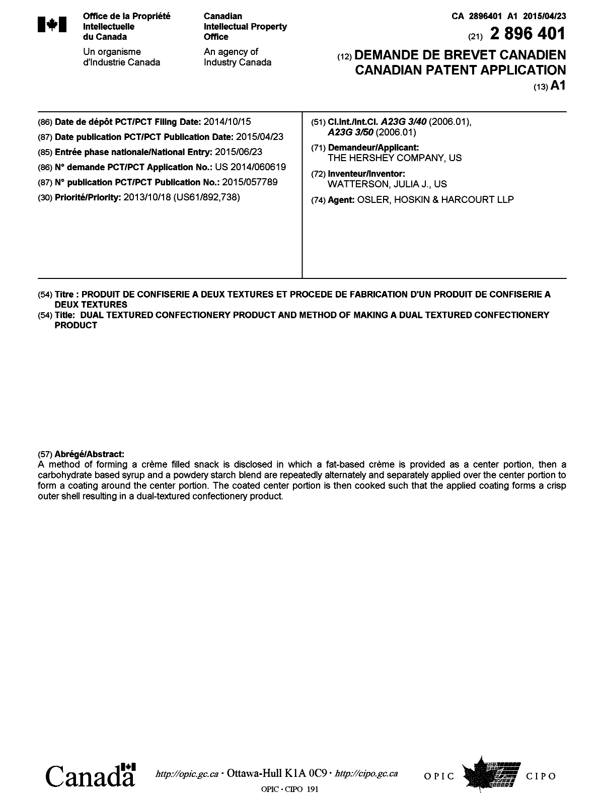 Canadian Patent Document 2896401. Cover Page 20141231. Image 1 of 1