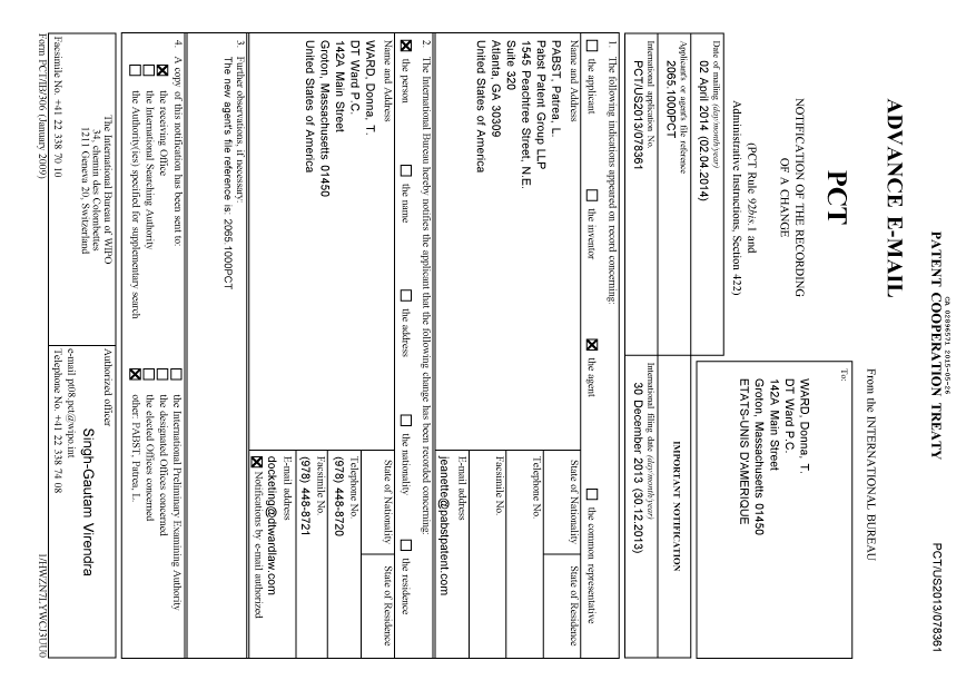 Document de brevet canadien 2896571. Traité de coopération en matière de brevets (PCT) 20141226. Image 1 de 3