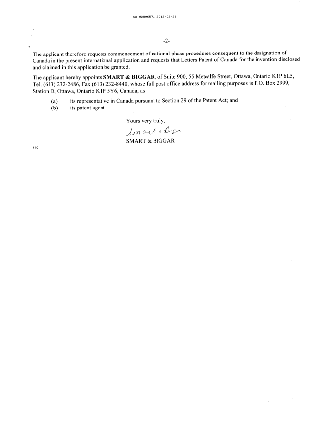 Document de brevet canadien 2896571. Demande d'entrée en phase nationale 20141226. Image 2 de 3