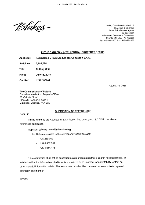 Document de brevet canadien 2896785. Modification 20141214. Image 2 de 3