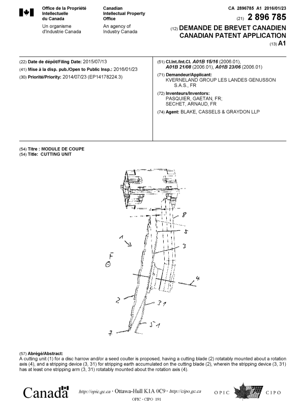 Document de brevet canadien 2896785. Page couverture 20160129. Image 1 de 1