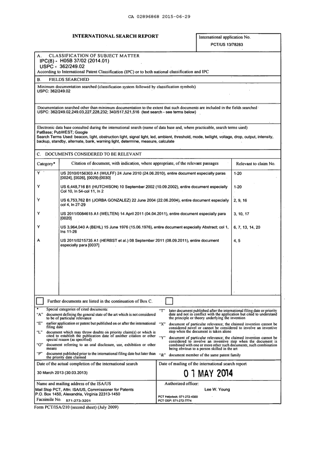 Document de brevet canadien 2896868. Rapport de recherche internationale 20141229. Image 1 de 7