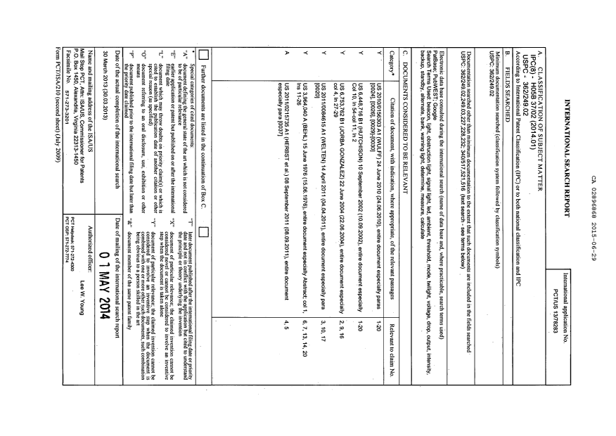 Document de brevet canadien 2896868. Rapport de recherche internationale 20141229. Image 1 de 7