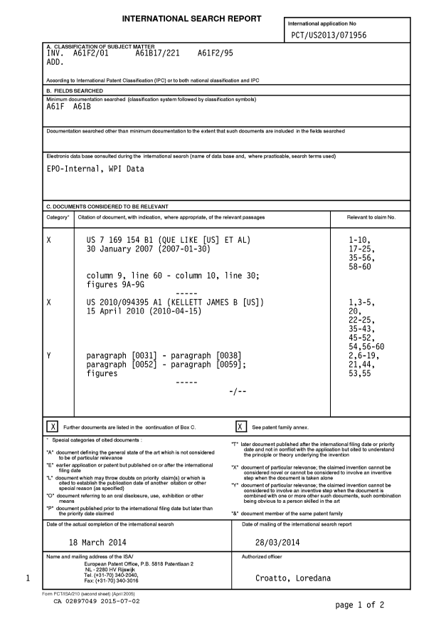 Document de brevet canadien 2897049. PCT 20141202. Image 1 de 4