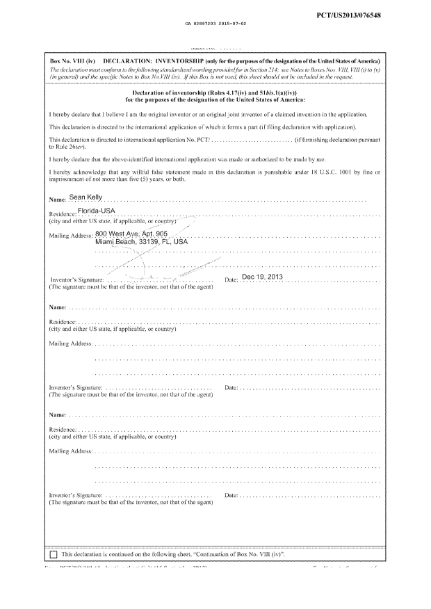 Document de brevet canadien 2897203. PCT 20141202. Image 1 de 1
