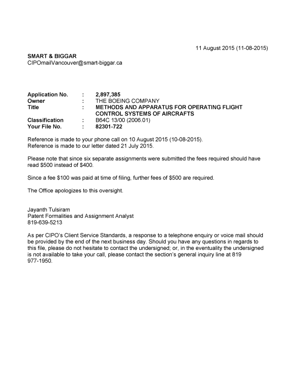 Document de brevet canadien 2897385. Lettre du bureau 20141211. Image 1 de 1