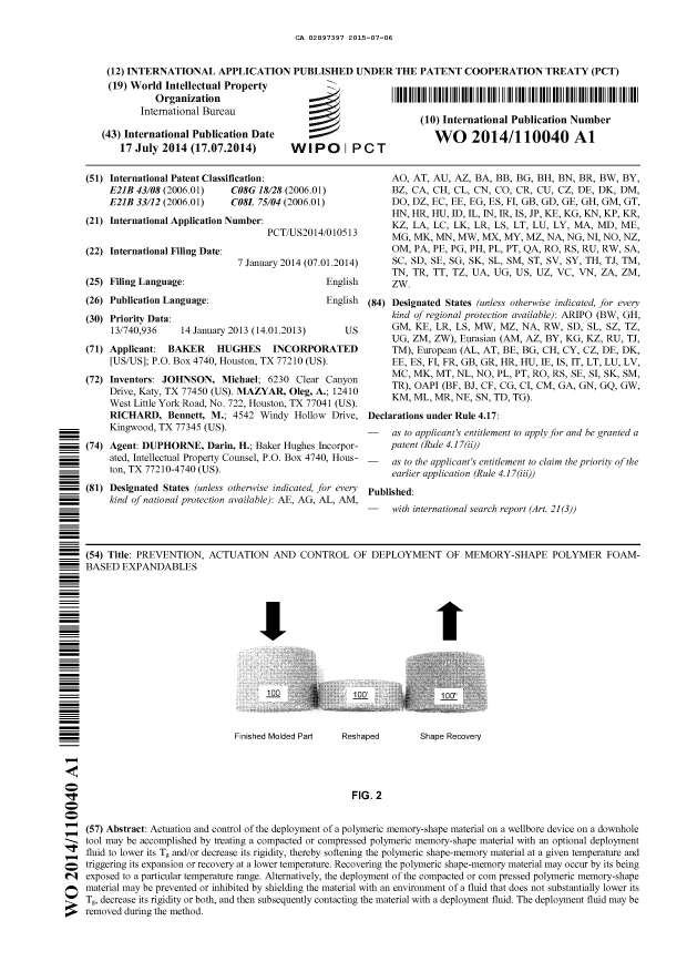 Document de brevet canadien 2897397. Abrégé 20150706. Image 1 de 1