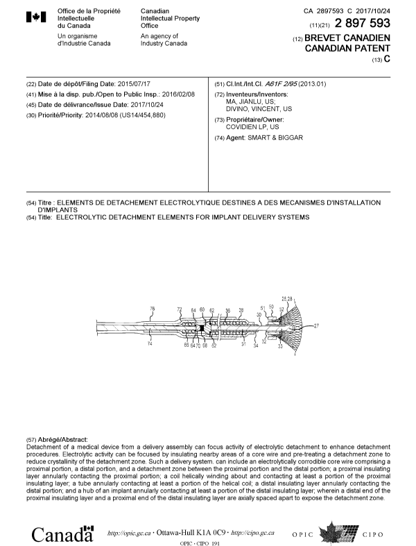 Document de brevet canadien 2897593. Page couverture 20161226. Image 1 de 1