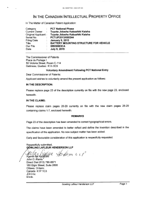 Document de brevet canadien 2897705. Modification volontaire 20141209. Image 1 de 4
