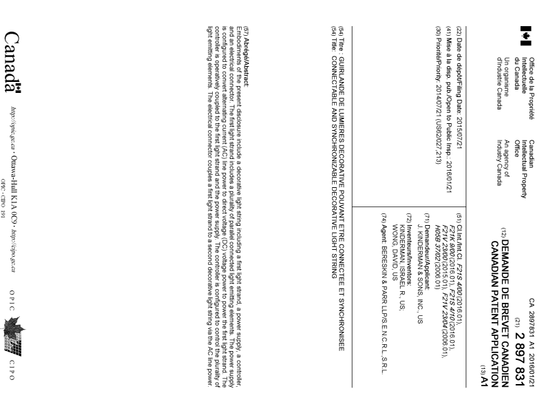 Document de brevet canadien 2897831. Page couverture 20151201. Image 1 de 1