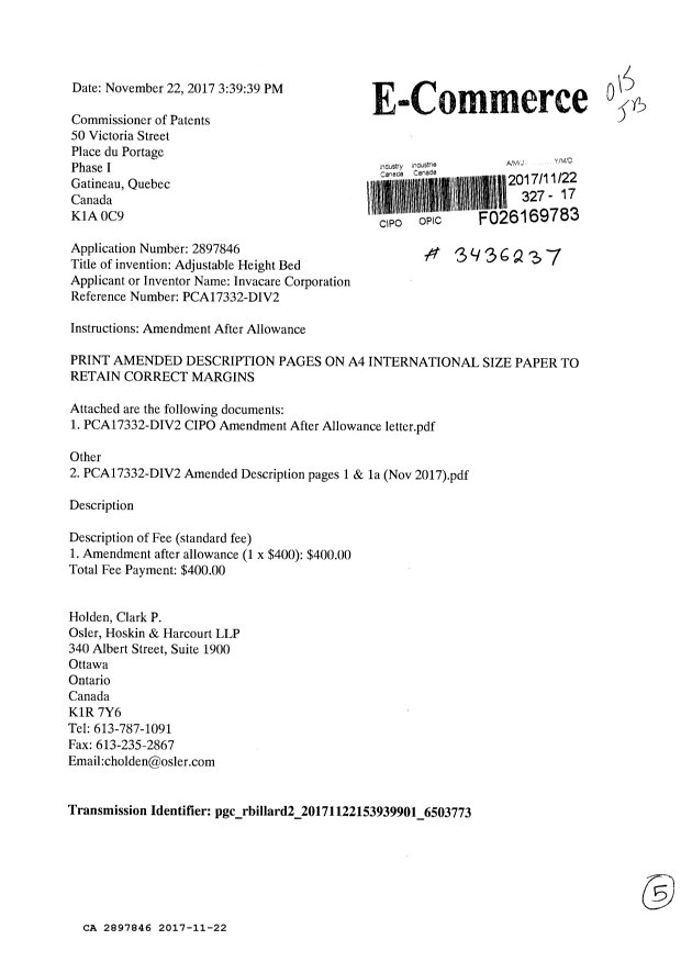 Document de brevet canadien 2897846. Poursuite-Amendment 20161222. Image 1 de 5
