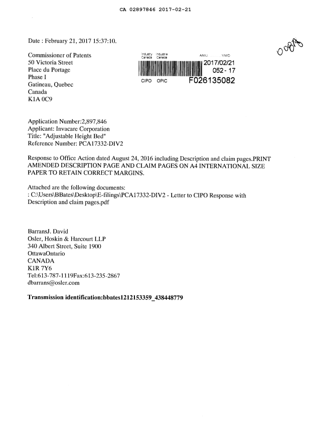 Document de brevet canadien 2897846. Modification 20170221. Image 1 de 8
