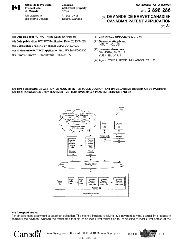 Document de brevet canadien 2898286. Page couverture 20151229. Image 1 de 2