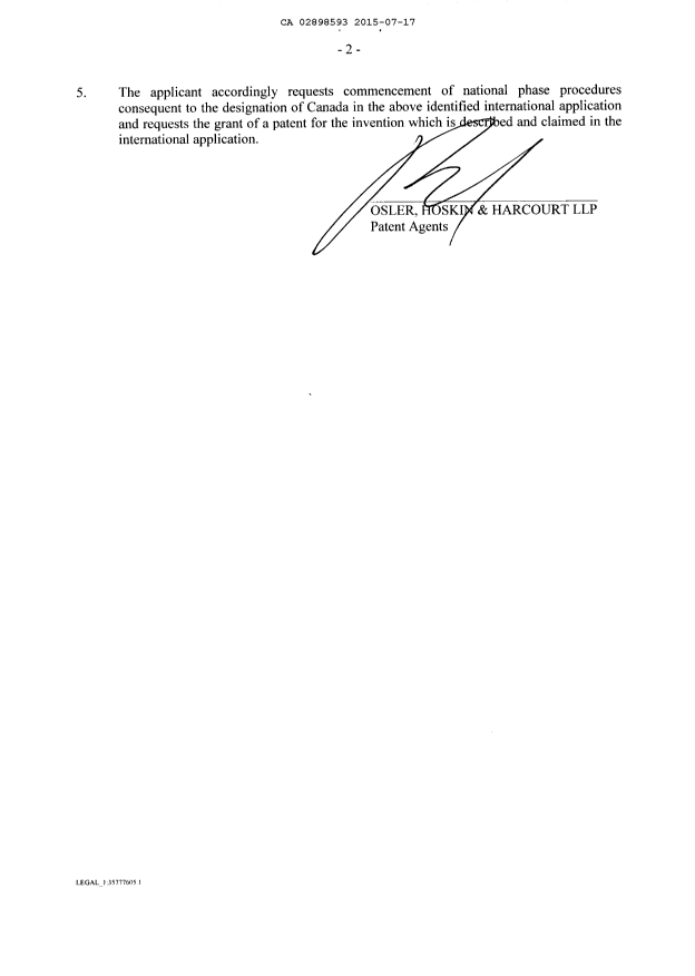 Document de brevet canadien 2898593. Demande d'entrée en phase nationale 20141217. Image 4 de 4