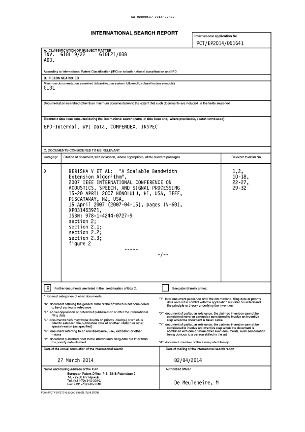 Document de brevet canadien 2898637. PCT 20141220. Image 1 de 2