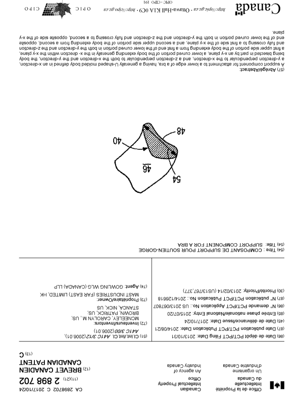 Document de brevet canadien 2898702. Page couverture 20161220. Image 1 de 1