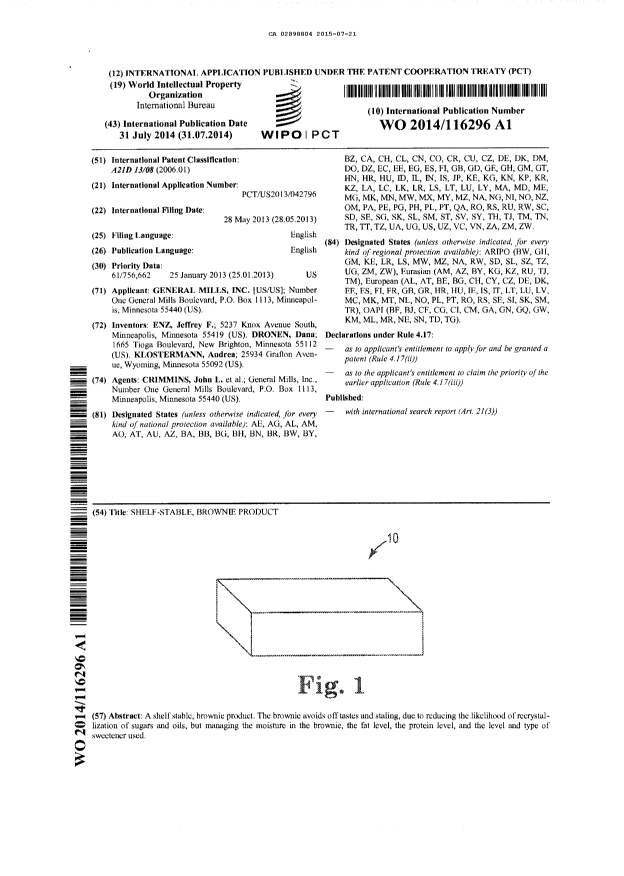 Document de brevet canadien 2898804. Traité de coopération en matière de brevets (PCT) 20150721. Image 1 de 1