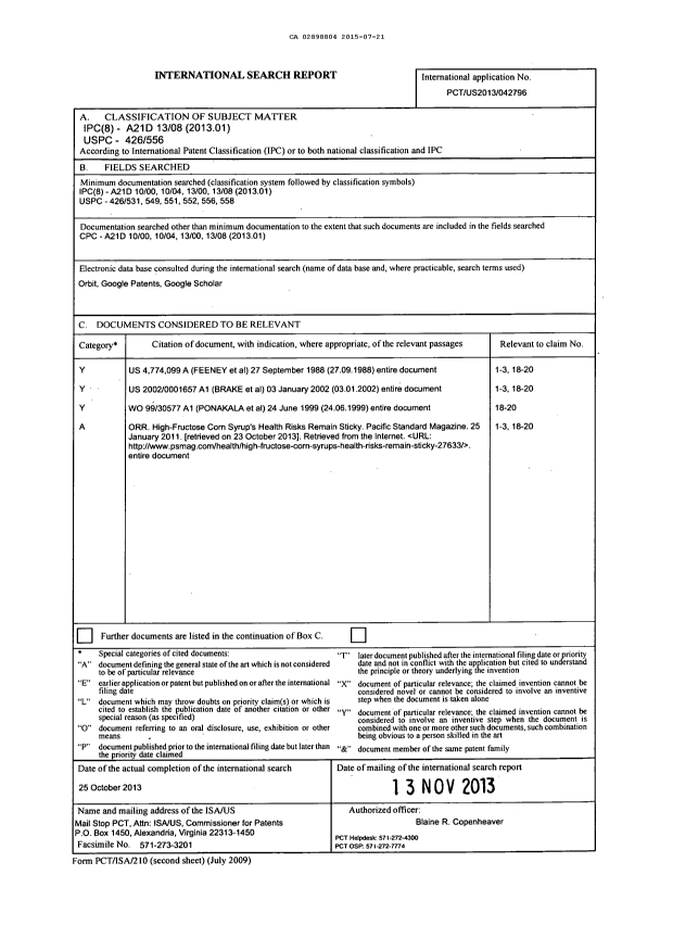 Document de brevet canadien 2898804. Rapport de recherche internationale 20150721. Image 1 de 2