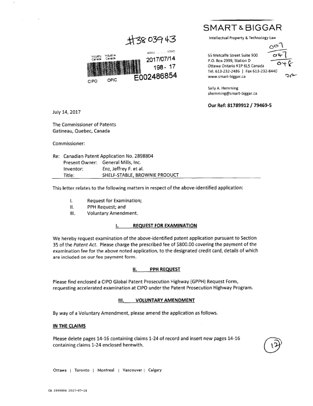 Document de brevet canadien 2898804. Requête ATDB (PPH) 20170714. Image 1 de 7