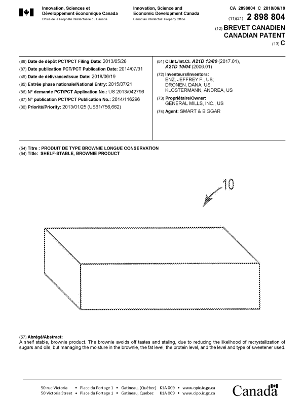 Document de brevet canadien 2898804. Page couverture 20180524. Image 1 de 1