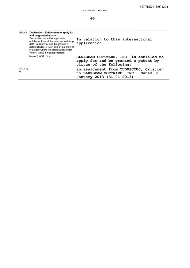 Canadian Patent Document 2898806. Declaration 20150721. Image 1 of 1