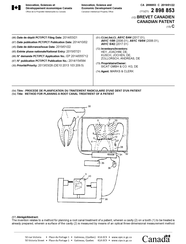 Canadian Patent Document 2898853. Cover Page 20190103. Image 1 of 2