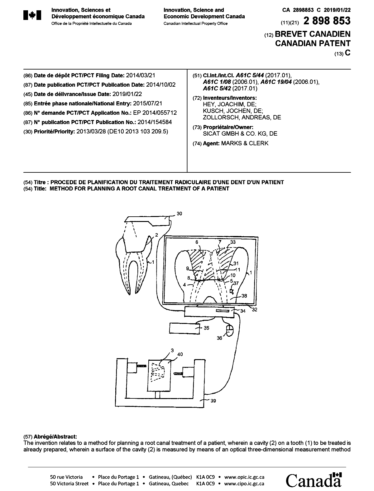 Document de brevet canadien 2898853. Page couverture 20190103. Image 1 de 2