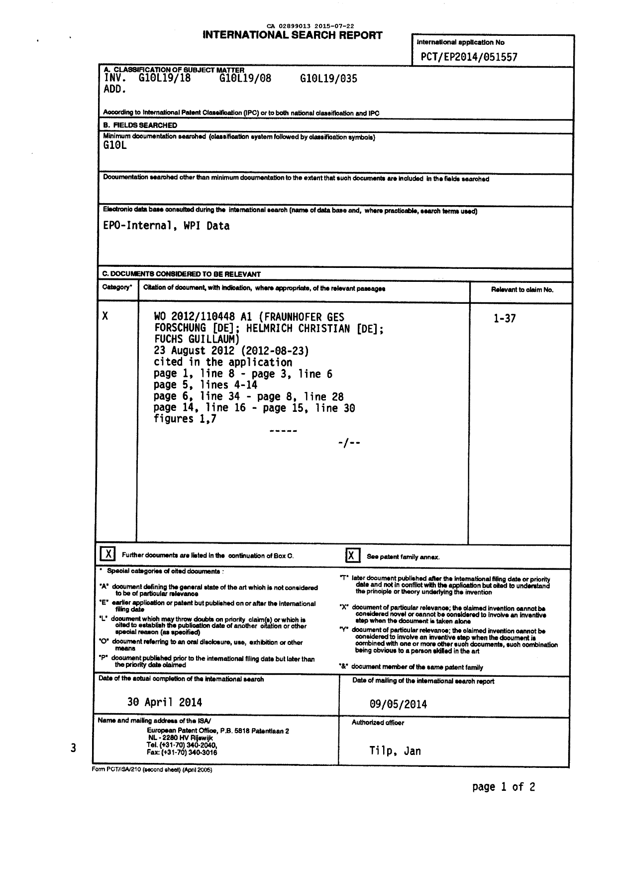 Document de brevet canadien 2899013. PCT 20141222. Image 2 de 12