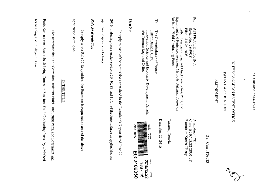 Canadian Patent Document 2899058. Prosecution-Amendment 20151222. Image 1 of 25