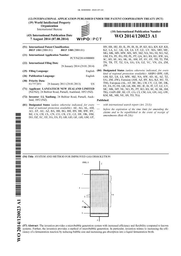 Document de brevet canadien 2899066. Abrégé 20150722. Image 1 de 1