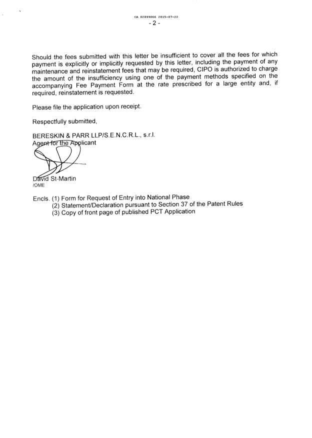 Document de brevet canadien 2899066. Demande d'entrée en phase nationale 20150722. Image 2 de 4