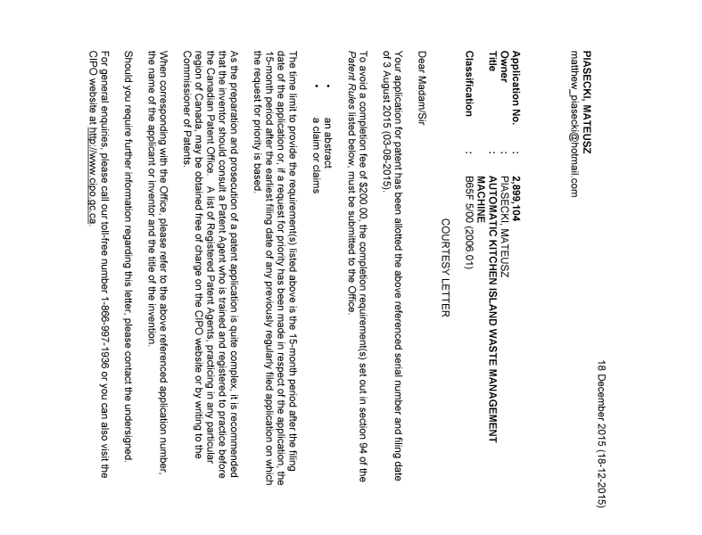 Canadian Patent Document 2899104. Correspondence 20151218. Image 1 of 2