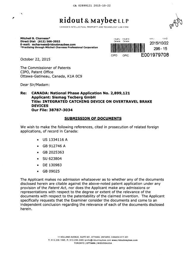 Document de brevet canadien 2899121. Modification 20141222. Image 1 de 2