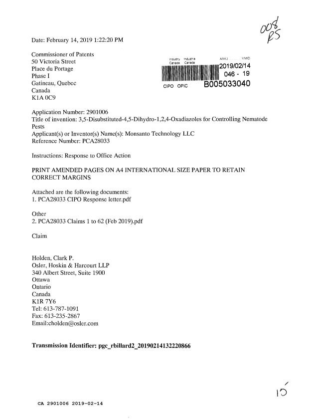 Canadian Patent Document 2901006. Amendment 20190214. Image 1 of 15