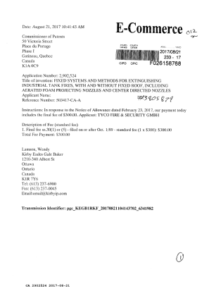 Document de brevet canadien 2902524. Taxe finale 20161221. Image 1 de 1