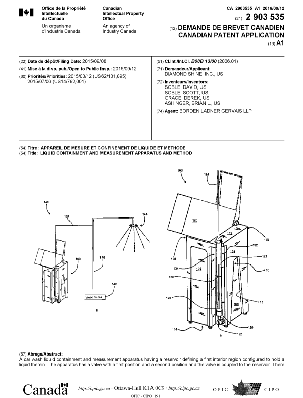 Document de brevet canadien 2903535. Page couverture 20160930. Image 1 de 2