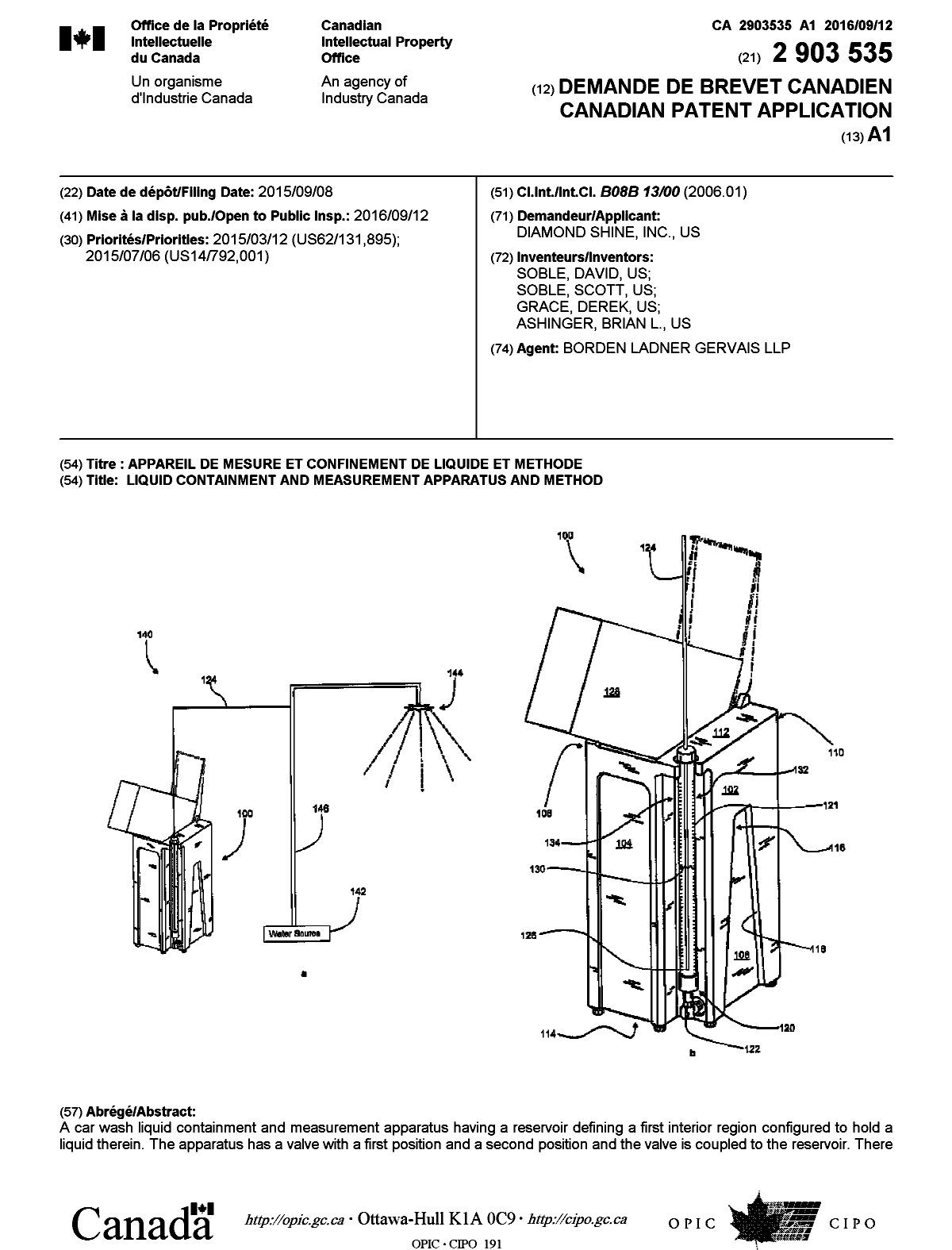 Canadian Patent Document 2903535. Cover Page 20160930. Image 1 of 2