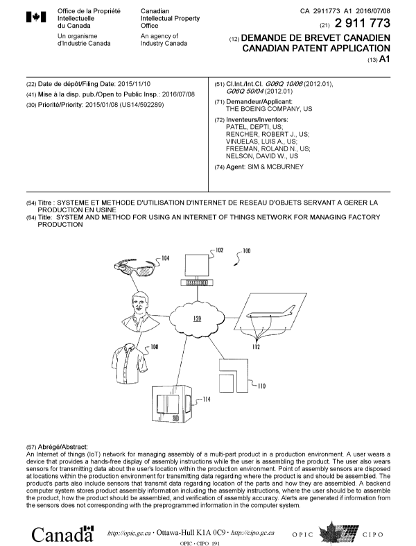 Document de brevet canadien 2911773. Page couverture 20151203. Image 1 de 1