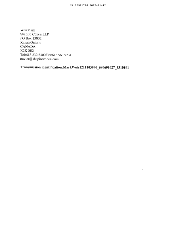 Document de brevet canadien 2911796. Nouvelle demande 20151112. Image 2 de 6