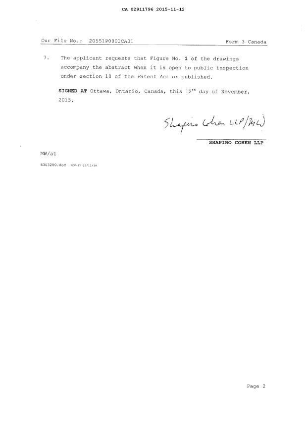 Document de brevet canadien 2911796. Nouvelle demande 20151112. Image 6 de 6