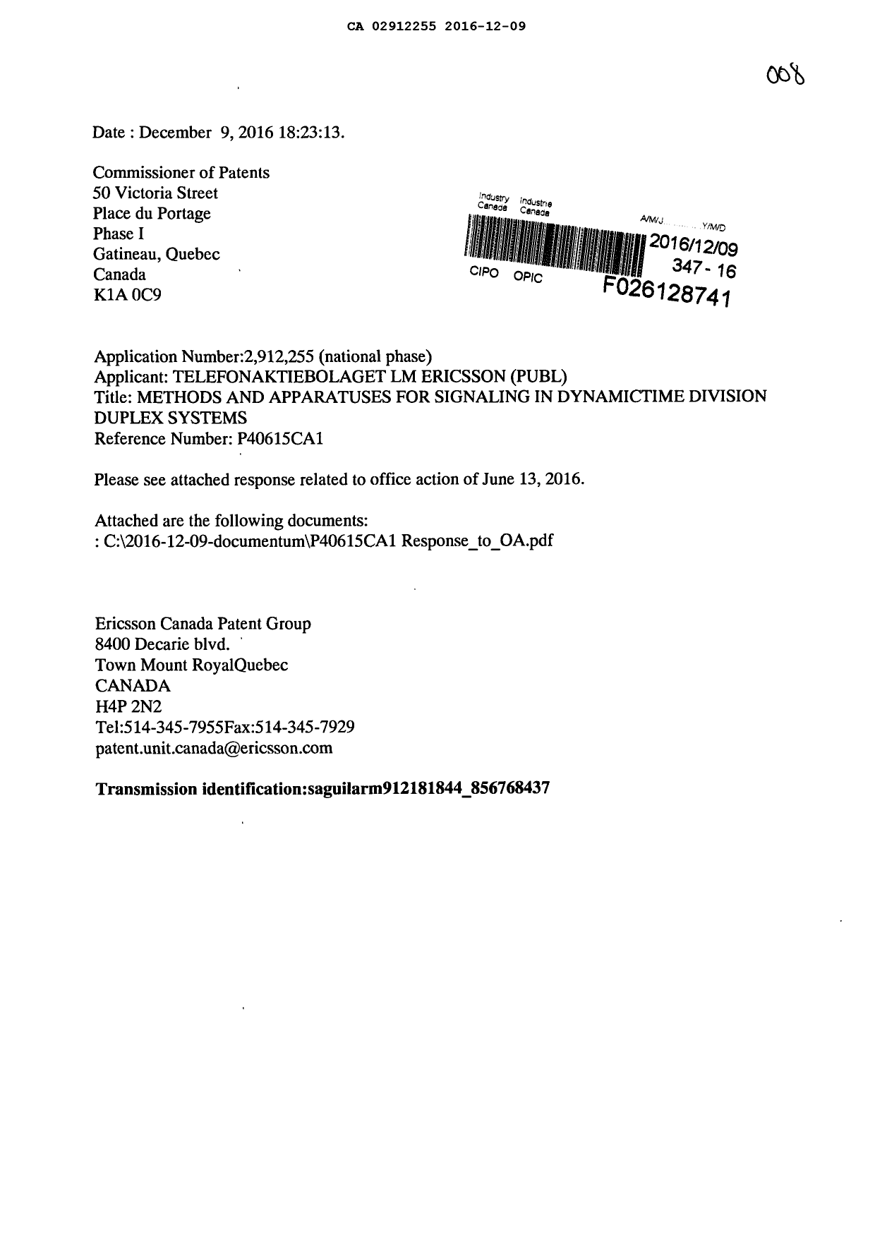 Canadian Patent Document 2912255. Amendment 20161209. Image 1 of 11