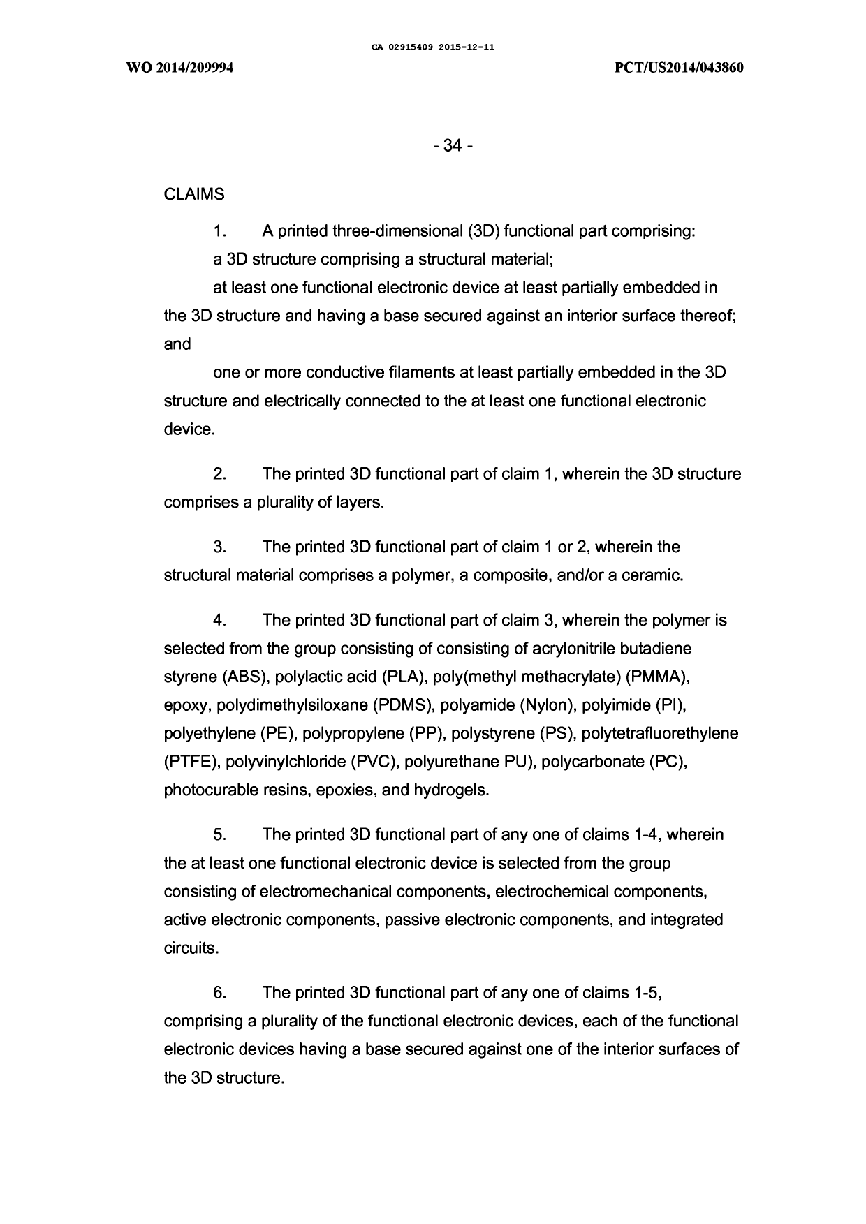 Document de brevet canadien 2915409. Revendications 20141211. Image 1 de 9