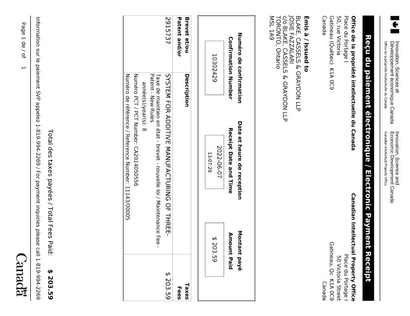 Document de brevet canadien 2915737. Paiement de taxe périodique 20220607. Image 1 de 1