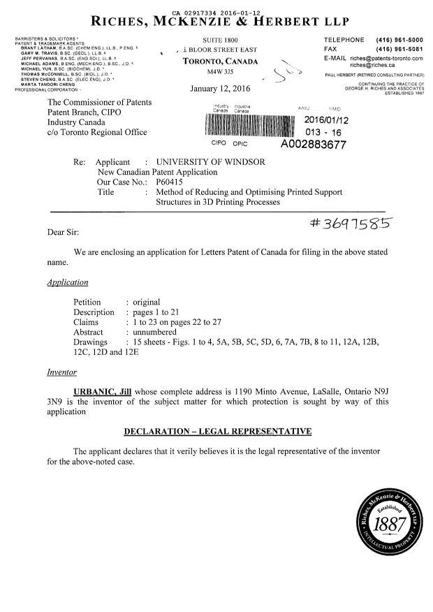 Document de brevet canadien 2917334. Nouvelle demande 20151212. Image 1 de 3