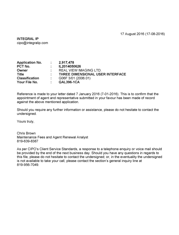 Document de brevet canadien 2917478. Correspondance 20151217. Image 1 de 1