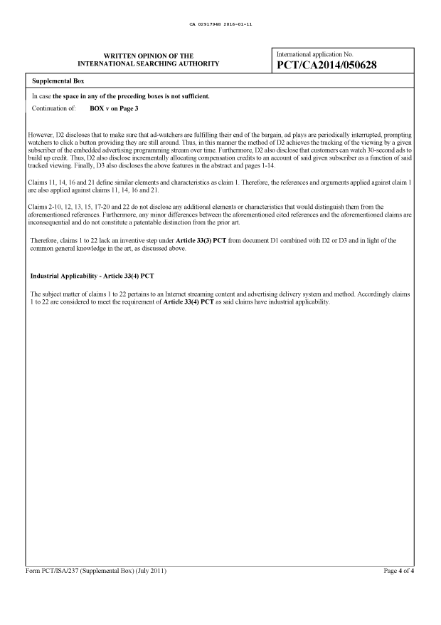 Document de brevet canadien 2917948. Rapport prélim. intl. sur la brevetabilité reçu 20151211. Image 5 de 5