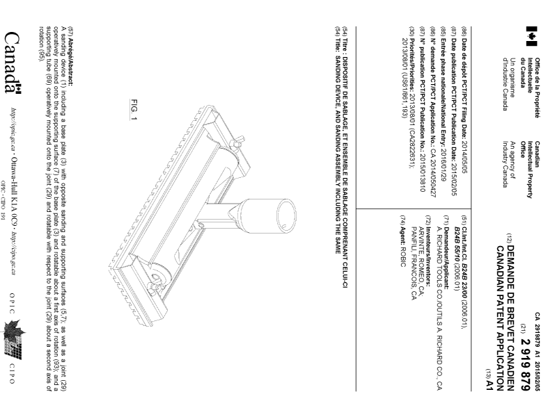 Canadian Patent Document 2919879. Cover Page 20160304. Image 1 of 1